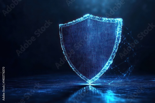 A cyber shield symbol blocking a data spike, depicting security.