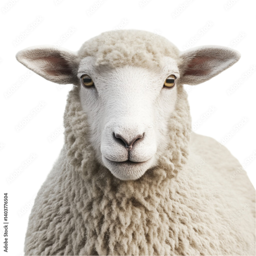 A fluffy sheep stares directly ahead peaceful and calm A fluffy sheep stares directly ahead peaceful and calm