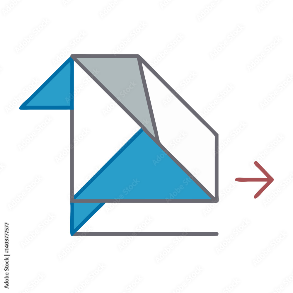 Origami Triangle Fold with Arrow Icon Representing Folding Instructions and Paper Craft Direction Origami Triangle Fold with Arrow Icon Representing Folding Instructions and Paper Craft Direction