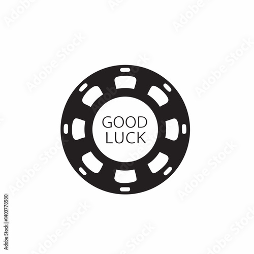 Good luck poker chip graphic design black and white simple casino icon perfect for gambling websites apps or social media posts clean