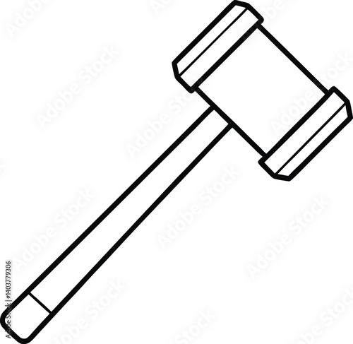 Hammer Icon, Black Outline on Transparent Background, Wood Handle, Justice Symbol