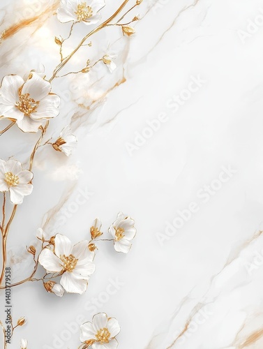 Delicate Cherry Blossom Branches Elegantly Arranged on a Smooth Marble Surface Bringing a Touch of Nature Indoors