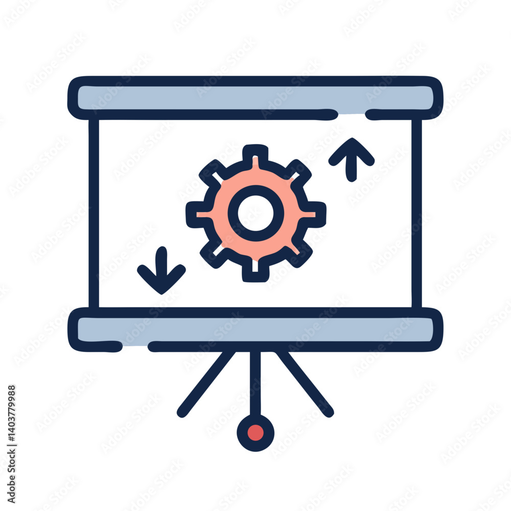 Presentation Screen with Gear Icon Representing Technical Demonstration and System Configuration Presentation Screen with Gear Icon Representing Technical Demonstration and System Configuration