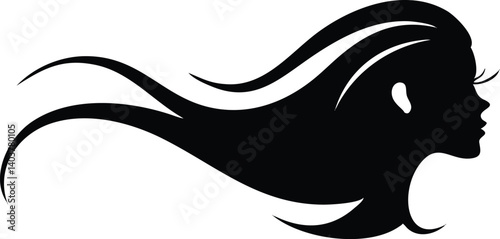 Elegant Woman Silhouette with Flowing Hair on Transparent Background