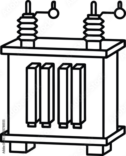 Transformer outline on transparent, electrical power station equipment, line art