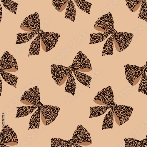 Seamless pattern with leopard print bows.