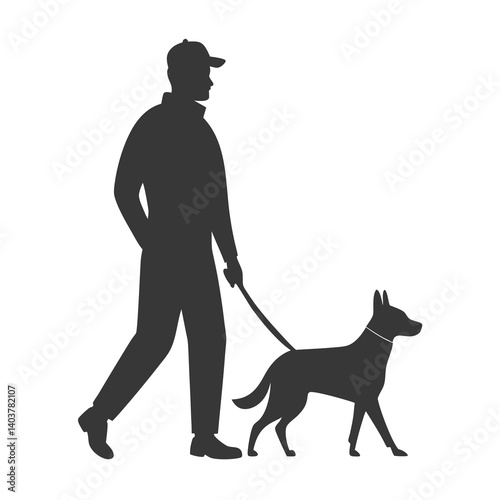 man walking with dog silhouette vector pet care animal dog lover