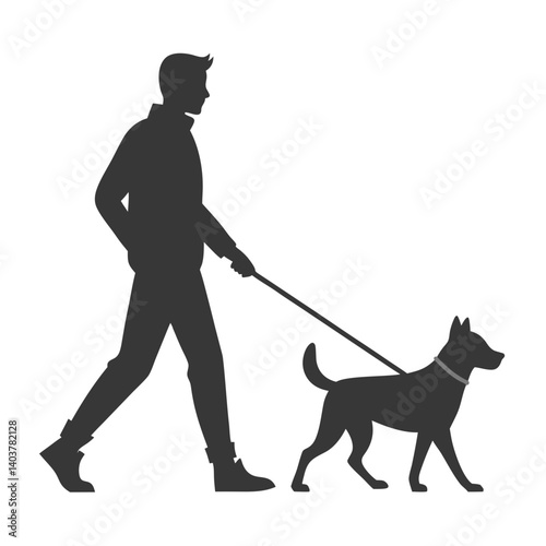 man walking with dog silhouette vector pet care animal dog lover