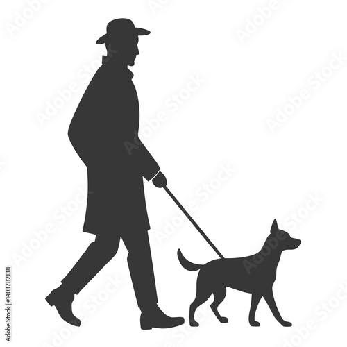man walking with dog silhouette vector pet care animal dog lover