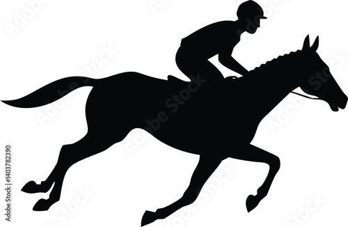 Horse Racing Silhouette, Jockey on Horseback, Galloping Horse on Transparent Background