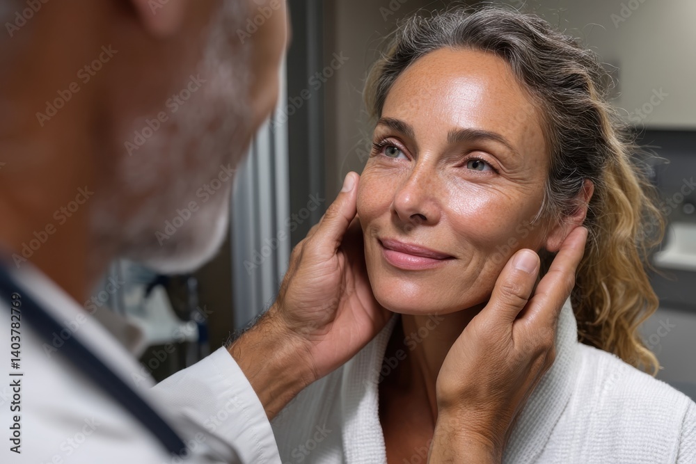 A gentle touch is evident as a practitioner assesses and prepares the client's face for enhancement, highlighting the personal connection and care in the treatment. A gentle touch is evident as a practitioner assesses and prepares the client's face for enhancement, highlighting the personal connection and care in the treatment.