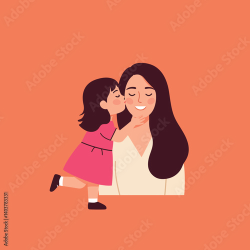 Mother and daughter sharing a loving moment in flat vector art