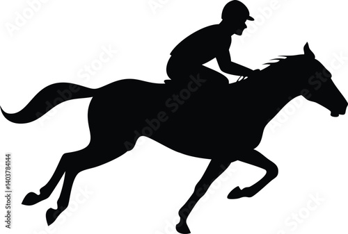 Jockey Rides Horse Silhouette Racing Fast in Transparent Background