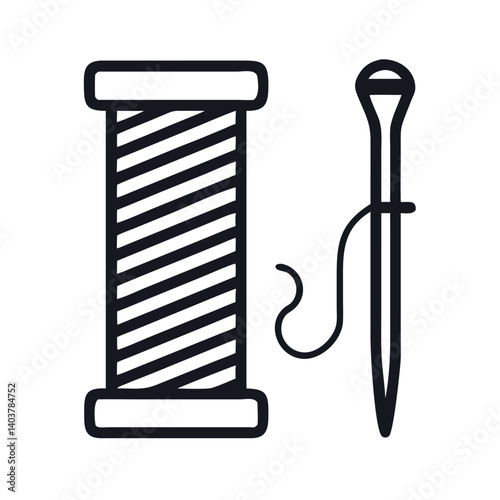 Thread Spool and Needle Icon Representing Textile Craft and Sewing