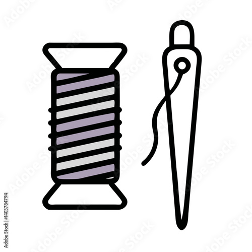 Thread Spool and Needle Icon Representing Textile Craft and Sewing