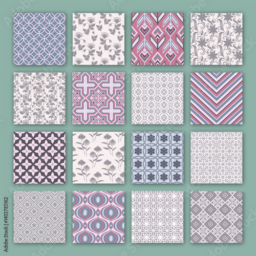 Vector pretty pastel seamless patterns. Endless texture for wallpaper,  Geometric pattern collection