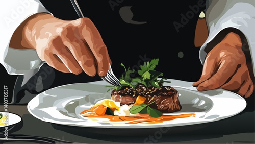 Chef Plating Gourmet Dish in Kitchen