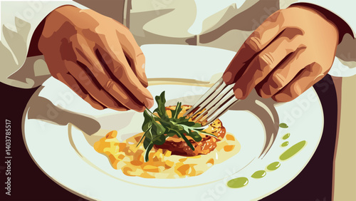 Chef Cooking Gourmet Dish in a Restaurant.eps