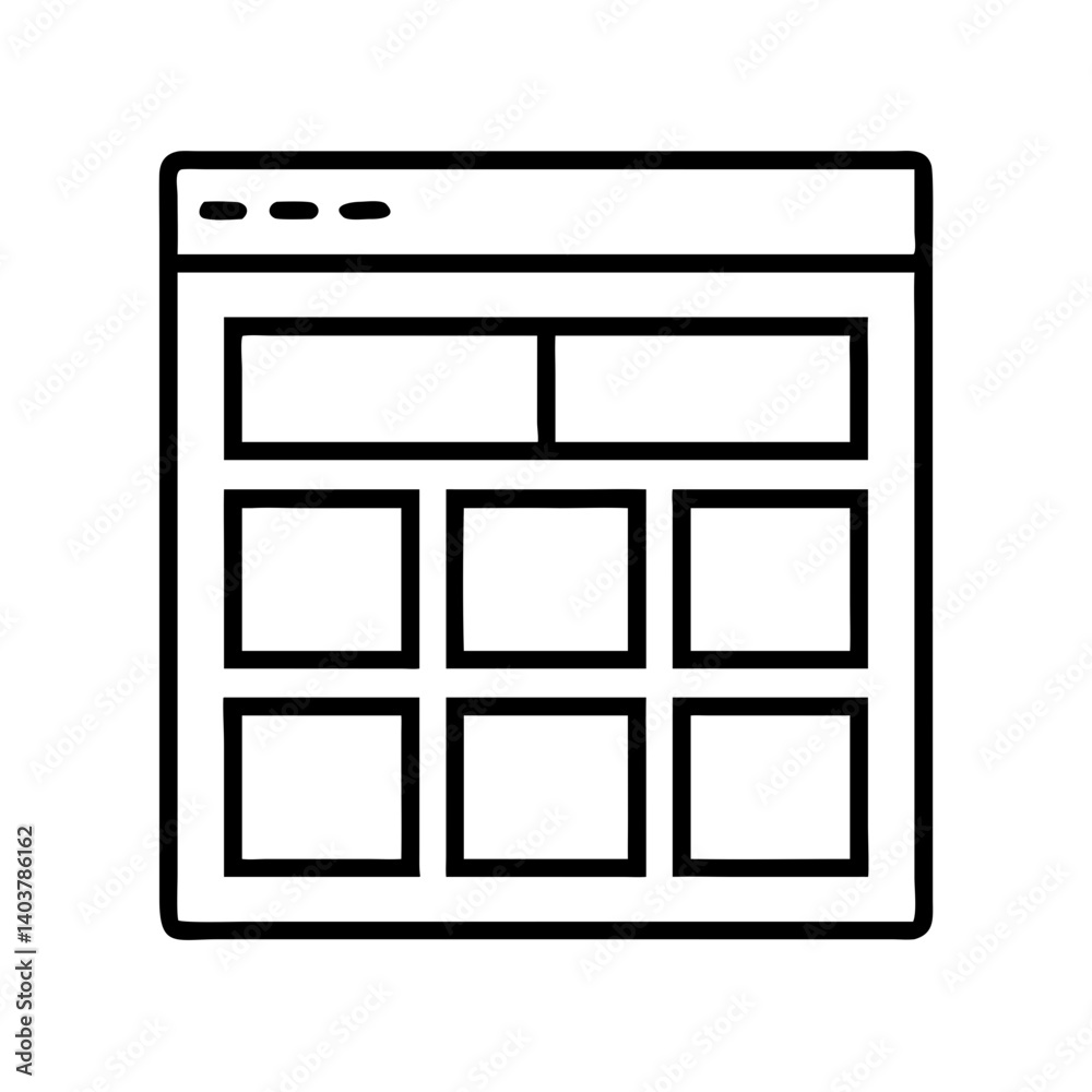 Webpage Layout Grid Icon Representing UI Wireframe and Design Planning Webpage Layout Grid Icon Representing UI Wireframe and Design Planning