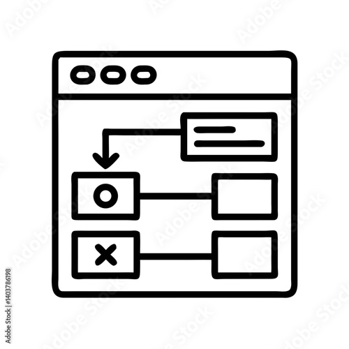 Window Panel with Flowchart Icon Representing Workflow and Process Management