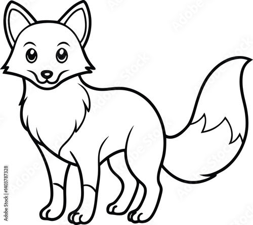 Line Art Illustration of a Standing Fox with Calm Expression

