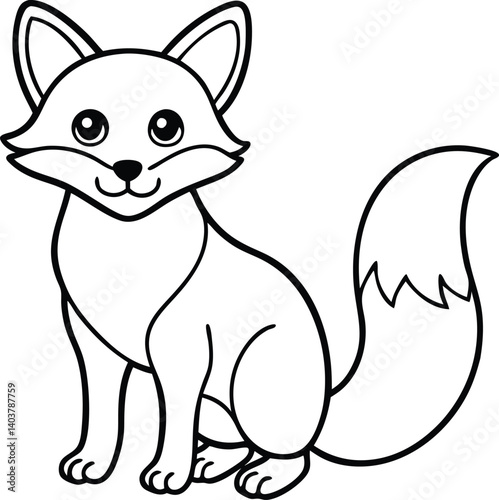 Line Art Illustration of a Standing Fox with Calm Expression


