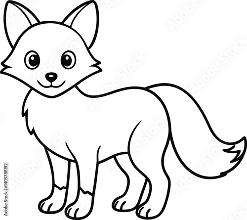 Line Art Illustration of a Standing Fox with Calm Expression

