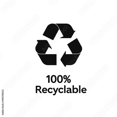 100% Recyclable Symbol, Black on White Background