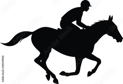 Silhouette of Jockey Riding Horse, Equestrian Sport, Transparent Background