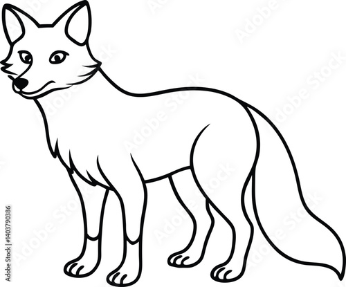 Line Art Illustration of a Standing Fox with Calm Expression

