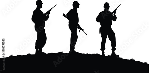 Soldier Silhouettes with Rifles Standing on a Hill with Transparent Background