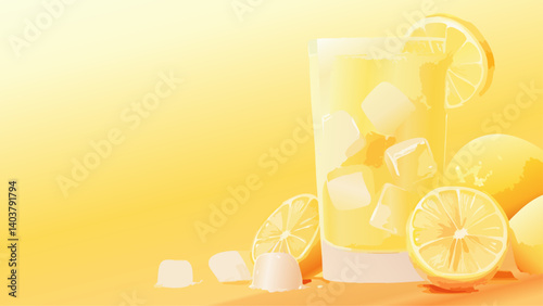Glass with Ice and Lemon Slices