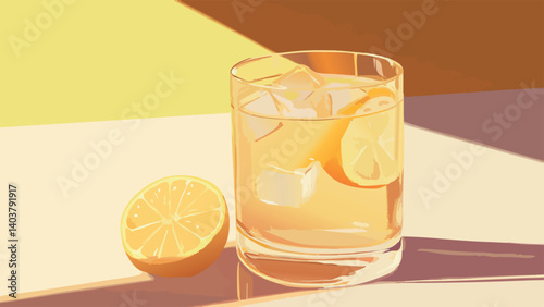 Glass of Iced Lemonade with Lemon.eps