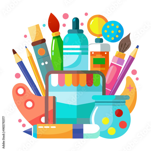 Painting tools elements vector set in cartoon style