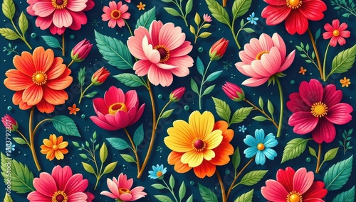 Wallpaper Mural Intricate floral pattern, vibrant blooms & leaves seamlessly repeating , fabric, flowers, design Torontodigital.ca