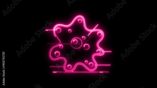 Glowing neon amoeba icon 4k  isolated on black background. HD Video motion graphic animation