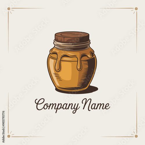 vintage hand drawn honey jar logo design 
