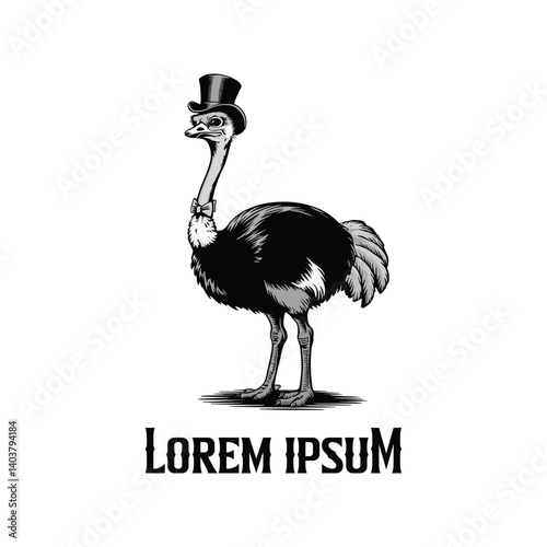Hand drawn vintage ostrich logo design 