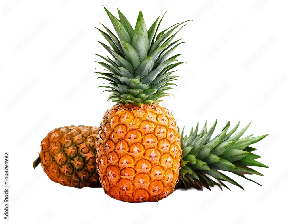Fototapeta premium Pineapple ananas . Clipart PNG image . Transparent background . Cartoon vector style . Generative AI 
