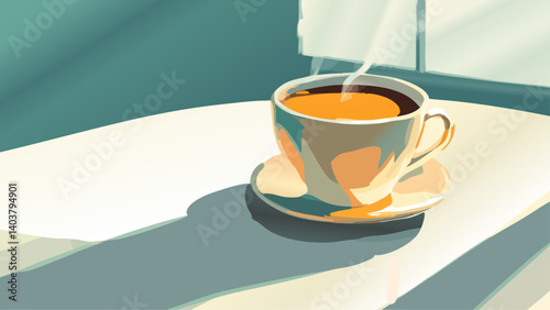 Hot Cup of Coffee on a Table