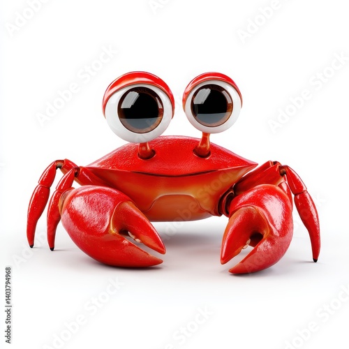Cartoon red crab with big eyes isolated on white background
