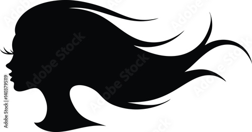 Woman Silhouette with Flowing Hair and Eyelashes on a Transparent Background
