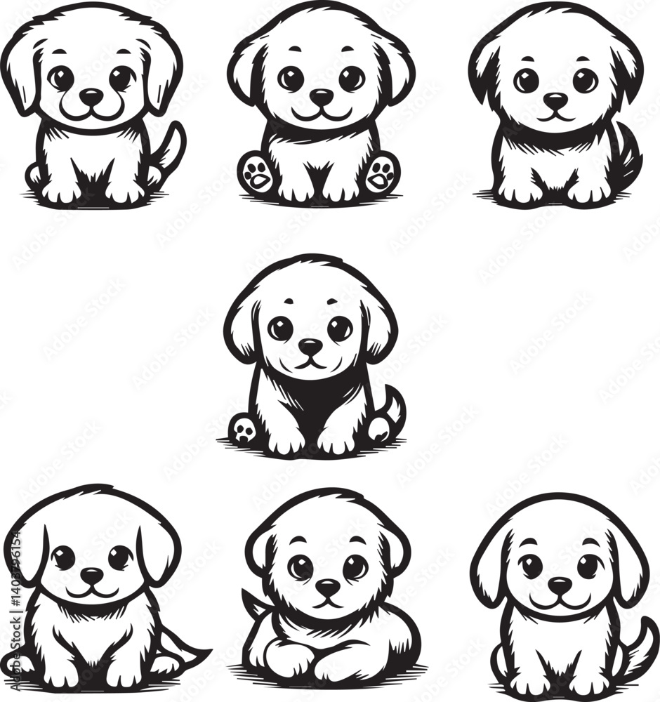 Obraz premium Black & White Puppy Dog Vector