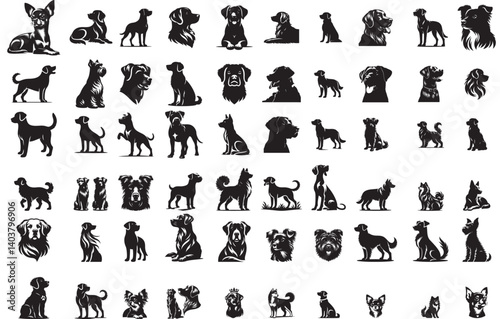 Set dachshund dog silhouette vector illustration.