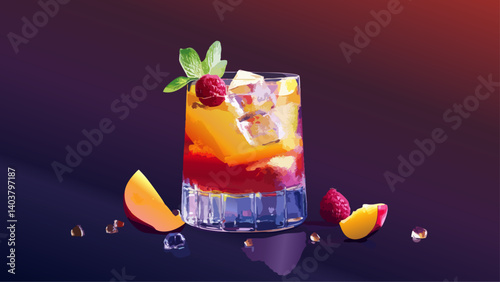 Vibrant Cocktail with Fruit Garnishes