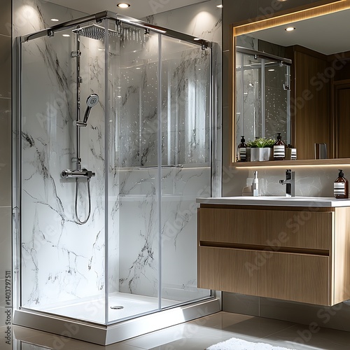 Spa-like comfort in stylish glass shower high resolution picture