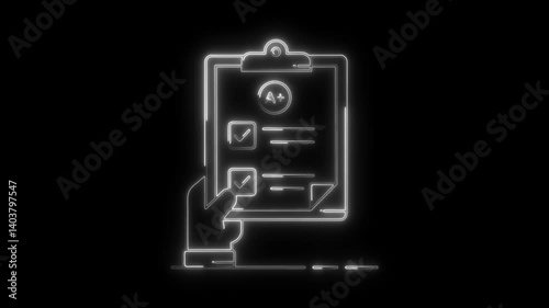 Glowing neon result icon 4k  isolated on black background. HD Video motion graphic animation