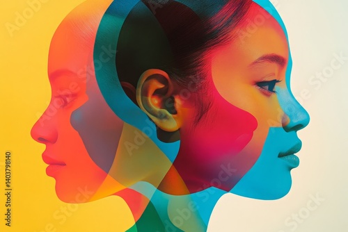 Abstract Portraits with Vibrant Colors and Layered Silhouette Forms