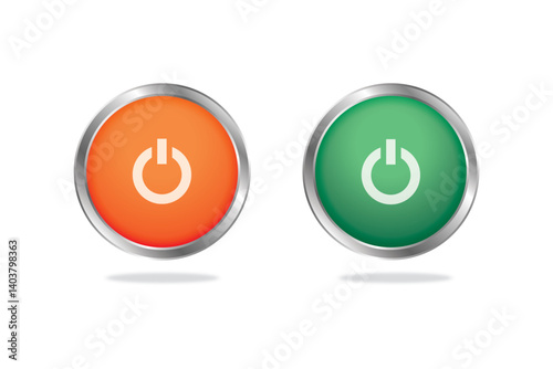 Power button icon in green and orange with circular shape, representing on off toggle in UI elements.
