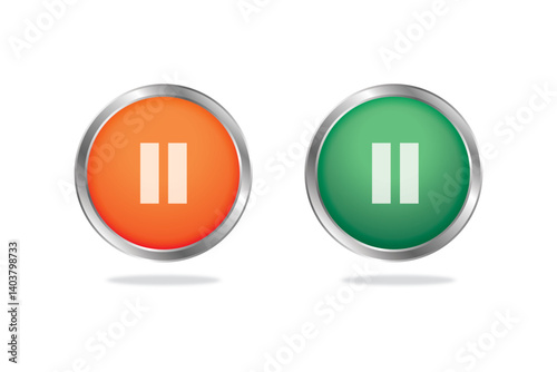 Round orange and green circular pause icon button for media control interface or app UI design.